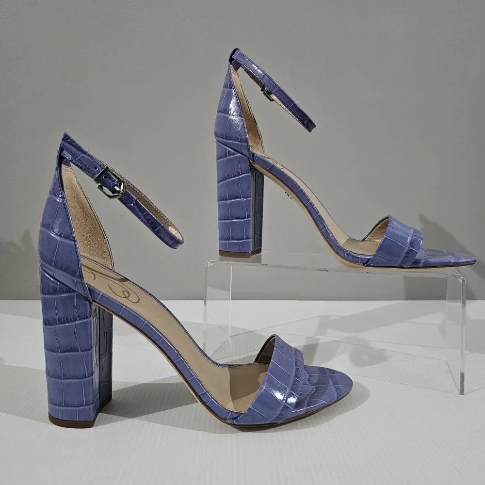 Sam Edelman Yaro Block Heel Sandal Womens 10 Purple Croc Embossed Leather